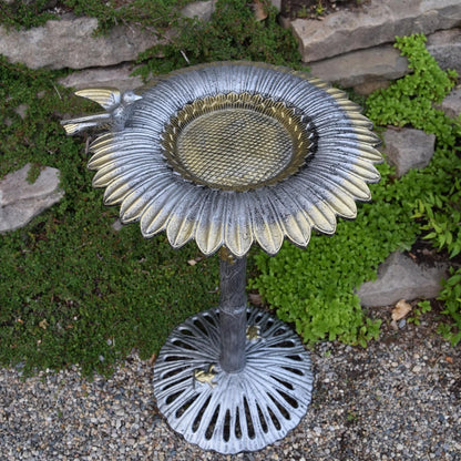 Oakland Living 5065AP Antique Pewter Sunflower Design Aluminum Birdbath, Silver