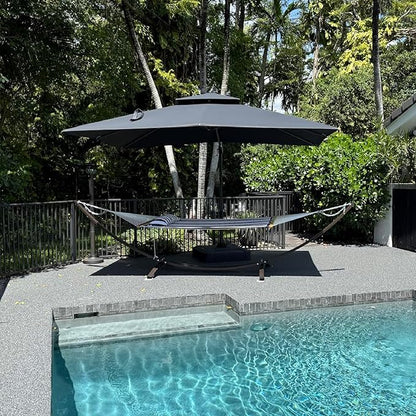 PURPLE LEAF 9' x 12' Cantilever Patio Umbrella Outdoor Umbrella with 280lbs Base Large Rectangular Windproof Offset Umbrella for Pool Deck Garden, Graphite Grey
