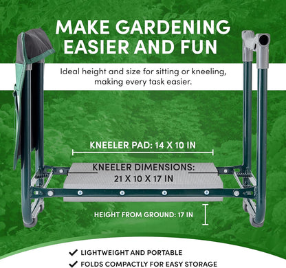 Garden Kneeler Seat Bench, Garden Kneeling Bench with Sunshade Umbrella, Ergonomic Handles, Folding Table, and Potting Mat, 10.2" Foam Knee Seat, Loading Capacity 330 Lbs