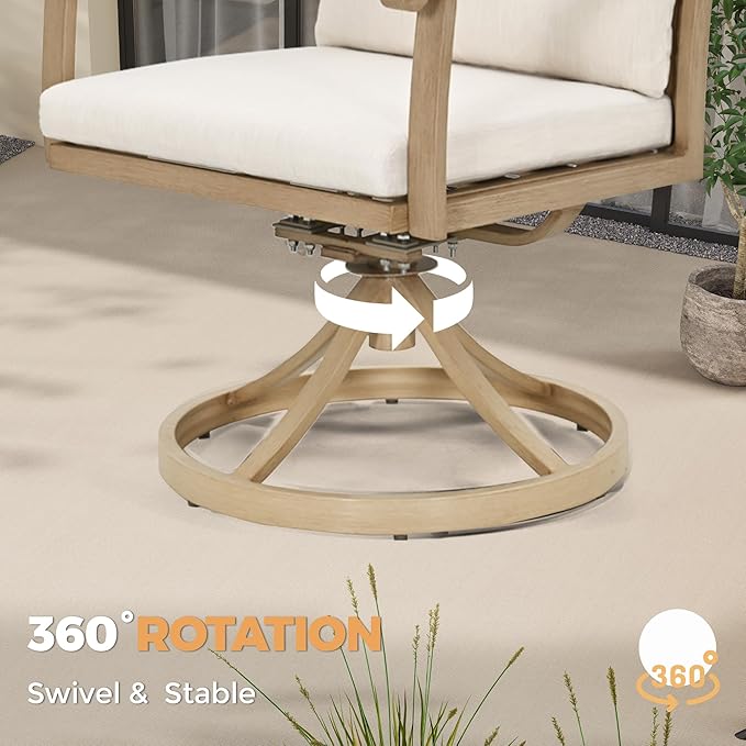 HAPPATIO 7 Piece Patio Swivel Dining Set, Aluminum Outdoor Dining Set for 6,Dining Table and Chairs Set, Patio Dining Furniture with Aluminum Table, Swivel Chairs and Washable Cushions (Beige)