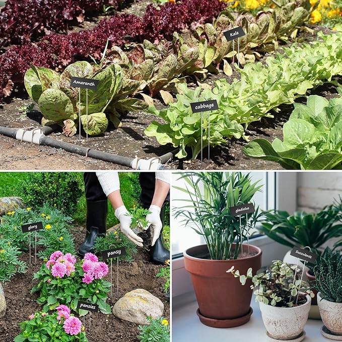 STARTOSTAR 30-Pack Metal Plant Labels Weatherproof Garden Markers,Height 10.6'', Label Area 3.5''X 1.2'' Reusable Nursery Tags for Vegetables Herb Flower Seed Greenhouse - Black