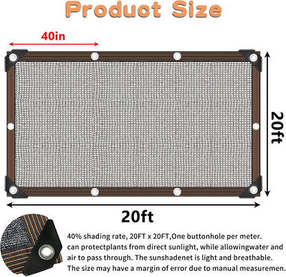 20 x 20 FT Shade Cloth for Plants Greenhouse, 40% Sunblock Shade Sails -for Garden Outdoor Pergola Patio Lawn Plant Kennel Chicken Coop Easier to Hang Net Cover