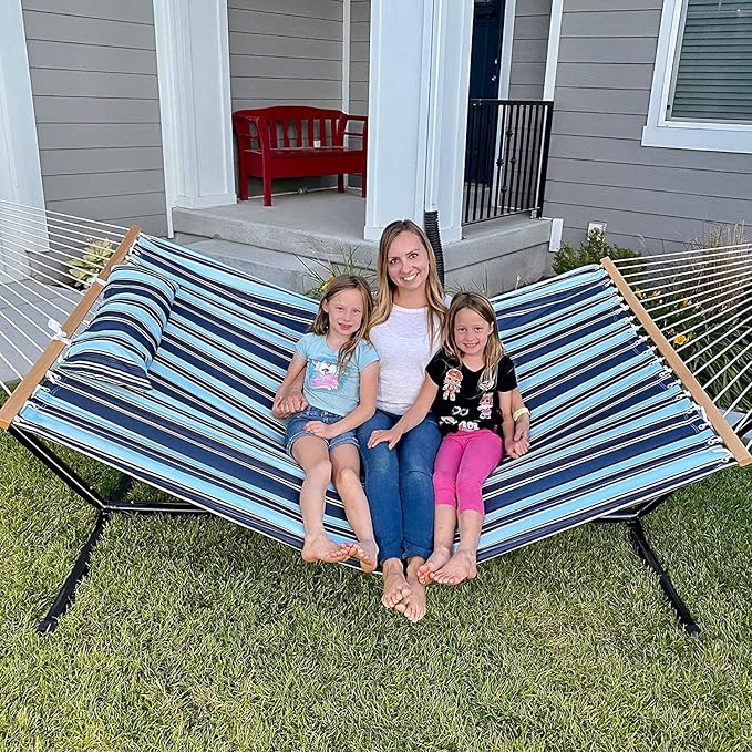 Lazy Daze Hammocks 12 FT Quilted Fabric Double Hammock with Spreader Bars and Detachable Pillow, 450lbs Weight Capacity