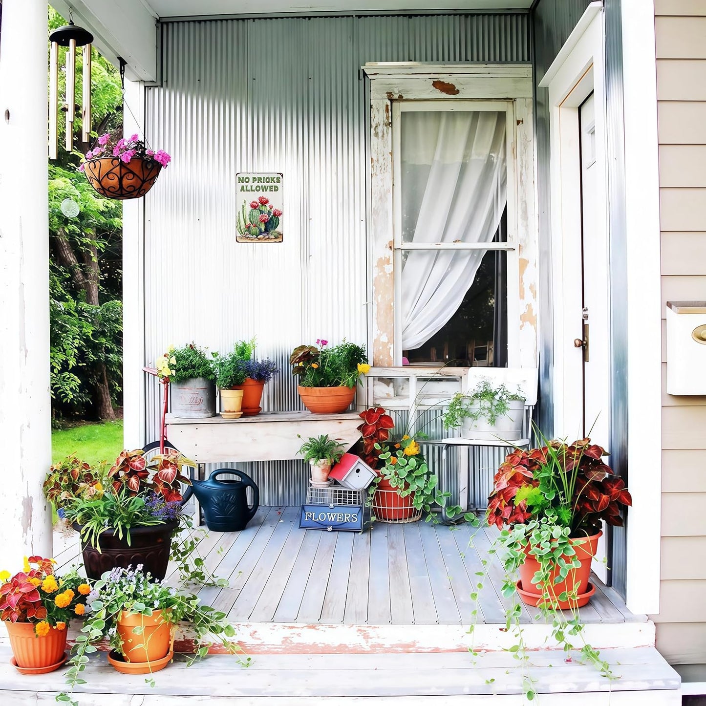 Bestylez Garden Gifts Vintage Cactus No Pricks Allowed Gardening Signs for Home Garden Greenhouse Living Room Bedroom Yard Outdoor Decor 8X12 Inch (3365)