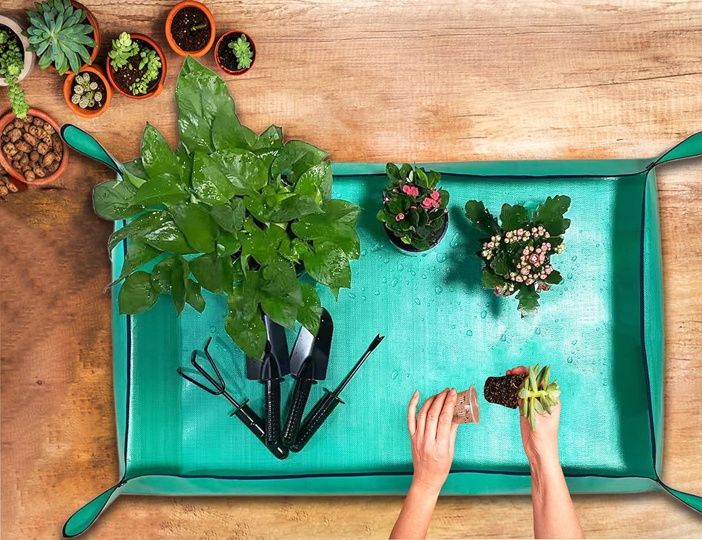 2 PCS Plant Repotting Mat for Indoor Plants, 43" X 29" Thickened Foldable Waterproof Plant Potting Tray and Mess Control, Portable Potting Mat Gardening Tray for House Plants Succulents, Extra Large