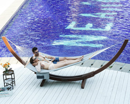 Lazy Daze Hammocks 11 FT Double Outside Hammock Quick Dry Olefin Fabric Hammock with Spreader Bar & Side Pocket for Outdoor Poolside Backyard 450 lbs Capacity, Gray