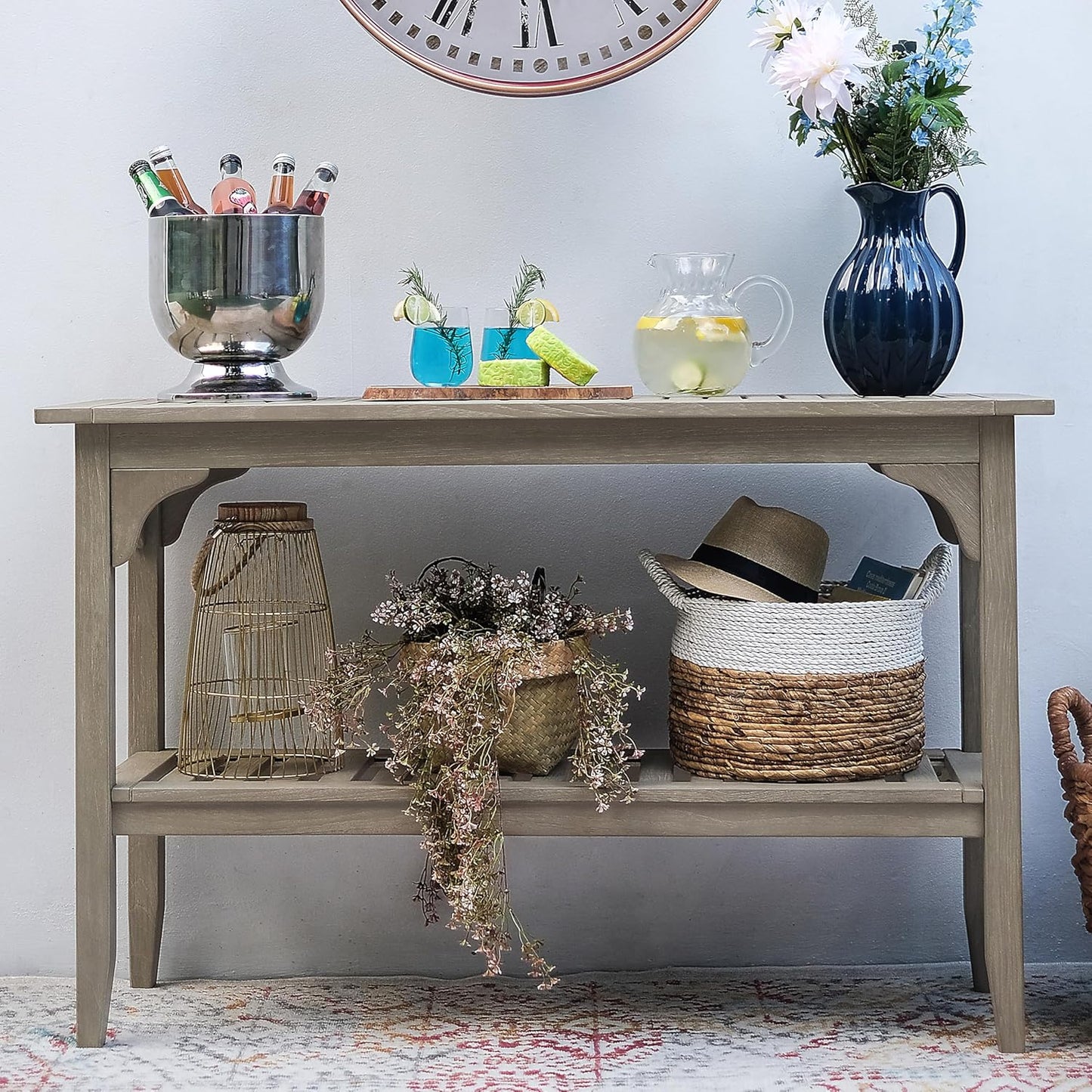Cambridge Casual Teak Auburn Outdoor Console Table, Solid Indonesian Teak Wood in Weathered Gray Finish, Stylish and Durable Patio Accent or Plant Table for Porch, Deck, Garden, or Outdoor Entryway