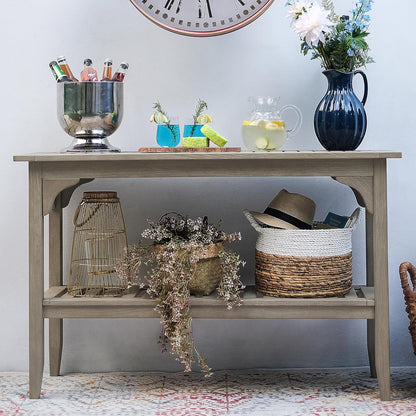 Cambridge Casual Teak Auburn Outdoor Console Table, Solid Indonesian Teak Wood in Weathered Gray Finish, Stylish and Durable Patio Accent or Plant Table for Porch, Deck, Garden, or Outdoor Entryway