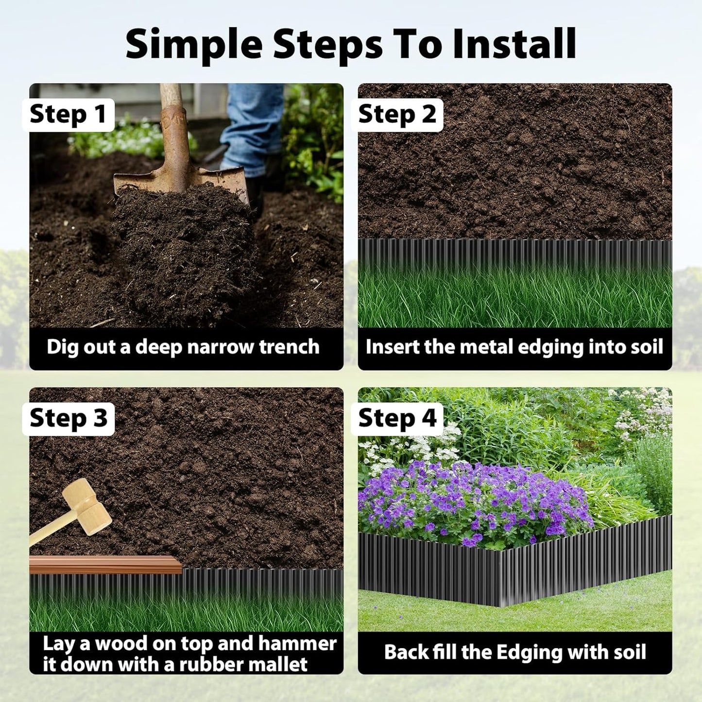 Used for DIY Metal Ripple Landscape Edging, Sturdy and Durable Garden Edging Border, Lawn and Tree Surround Fence Design (Black, 6"×40 Ft)