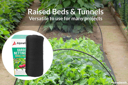 AlpineReach Garden Netting 15 x 50 ft Heavy Duty Bird Net, Deer, Plant Protection Extra Strong Woven Mesh, Reusable Kit with Zip Ties, Animal Fencing for Fruits Trees, Black