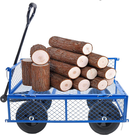 Solid Wheels 10" Flat Free Tires Steel Garden Wagon cart A Large-Capacity mesh with a Load of 1100LBS,with Detachable Side and no Pneumatic Tires,can be Used in Farms,Warehouses,etc.