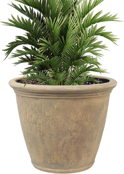 Sunnydaze 24-Inch Anjelica Large Plastic Pot for Plants - Outdoor Polyresin Round Planter with Drillable Drainage Holes - Beige