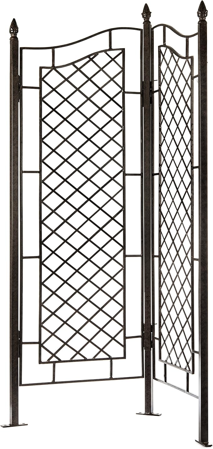 H Potter Large Trellis for Climbing Plants Wrought Iron Metal 2 Panel Ivy Garden Privacy Screen Patio Deck
