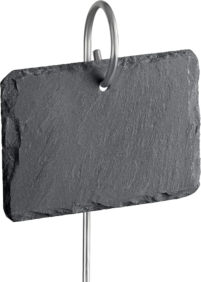 GardenMate 10-Pack Natural Style Slate Plant Labels (4"x 2 3/4") Hanging from a Stainless Steel Metal Rod (22")