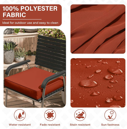 Patio Chair Cushions 18.5 X 16 X 4 Inch Waterproof Outdoor Seat Cushions for Patio Furniture, Outdoor Sofa Couch Pads with Ties & Handle, Set of 2, Terra Red
