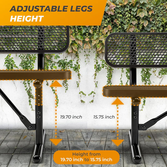 Heavy-Duty Outdoor Metal Bench, Thermoplastic-Coated, Portable, Weatherproof, Commercial-Grade for Parks, Gardens, Patios, Stores & More (6 Ft - Portable with Back, Black)