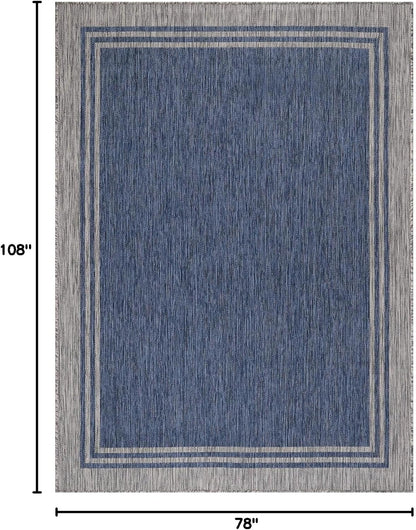 Bordered Outdoor Rug 6x9 Washable Outside Carpet for Indoor Patio Porch Waterproof Easy Cleaning Non Shedding Area Rugs Navy 6 x 9