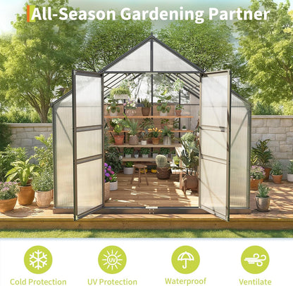 8×12FT Polycarbonate Greenhouse for Outdoors, Large Walk in Green House Kit and Winter Garden Planting, Enhanced Aluminum Green Houses for Outside to Protect Vegetables or Plants