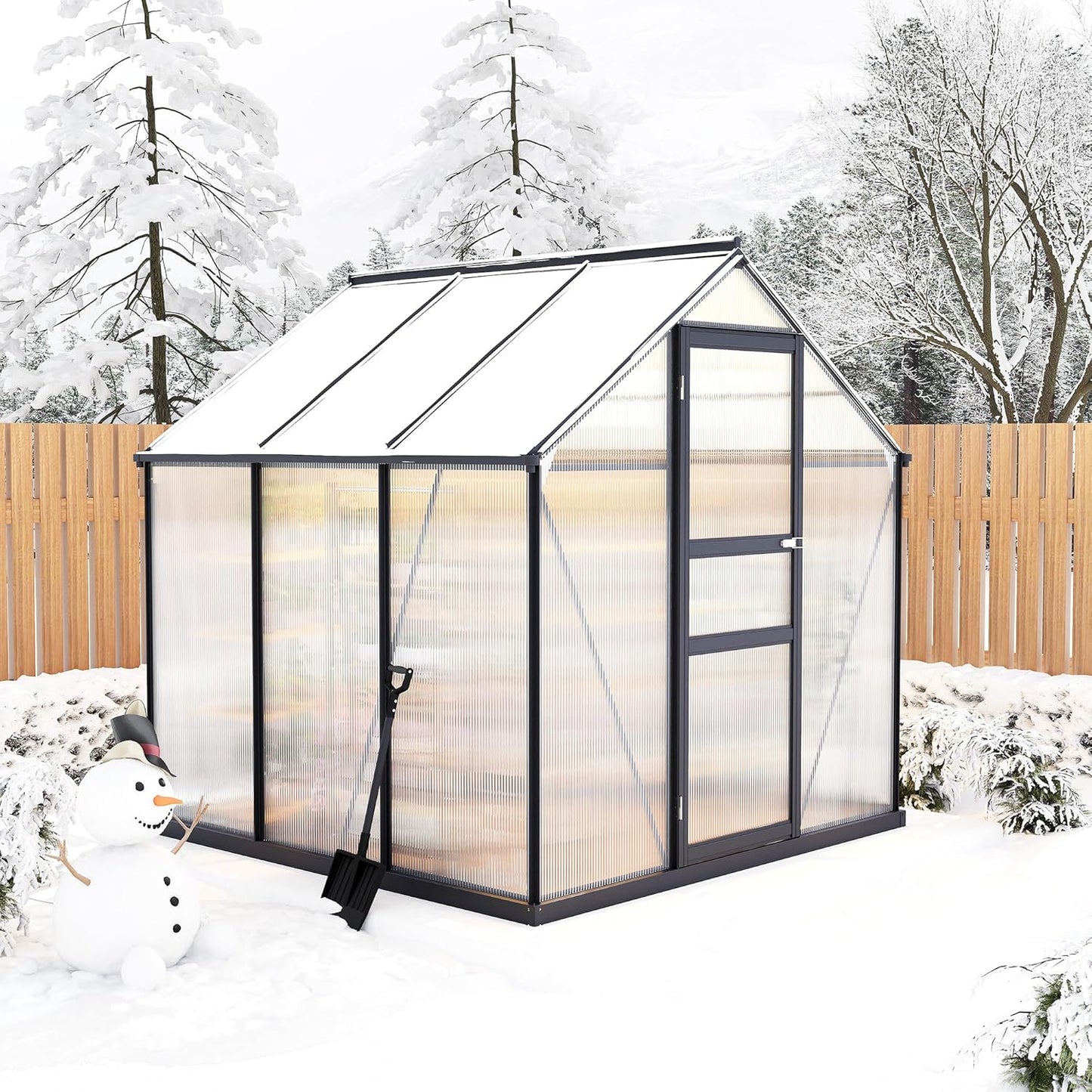 6×6FT Polycarbonate Greenhouse for Outdoors, Large Walk in Green House Kit and Winter Garden Planting, Enhanced Aluminum Green Houses for Outside to Protect Vegetables or Plants