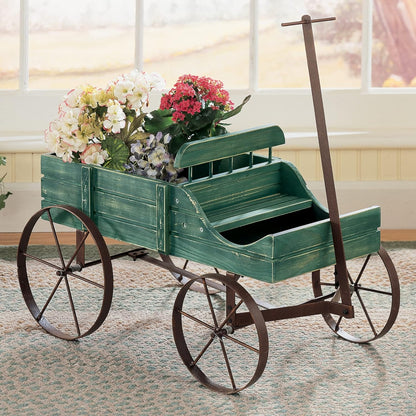 Collections Etc Amish Wagon Decorative Indoor/Outdoor Garden Backyard Planter, Green