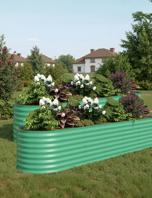 8x2x2ft 2-Pack Raised Garden Bed - Galvanized Steel Outdoor Planter Box for Vegetables, Flowers & Herbs - Durable Rust-Resistant Garden Box, Easy Assembly Raised Beds for Gardening,Green