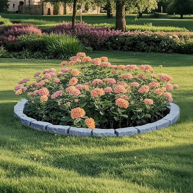 VEVOR Faux Stone Landscape Edging, No Dig Garden Edging Border, Flexible Blocks for Lawn Edging, Flower Beds, Driveway, Yards with 12 Spikes, 4 Pack 24 Bricks 16FT Kit, 46.5" Lx 3.7" W x 2.2" H, Grey