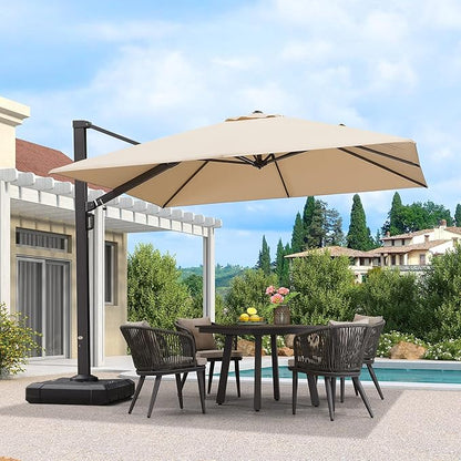 PURPLE LEAF 10ft Patio Umbrella Square Large Outdoor Windproof Offset Umbrella with 360° Rotation Cantilever Umbrella for Garden Deck Backyard Pool Beige
