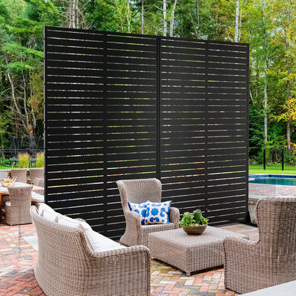 Metal Privacy Screen Outdoor 72" H×44" W,Freestanding Decorative Privacy Screen for Balcony Yard&Garden,Privacy Fence Black&Louvered(5 Panels)