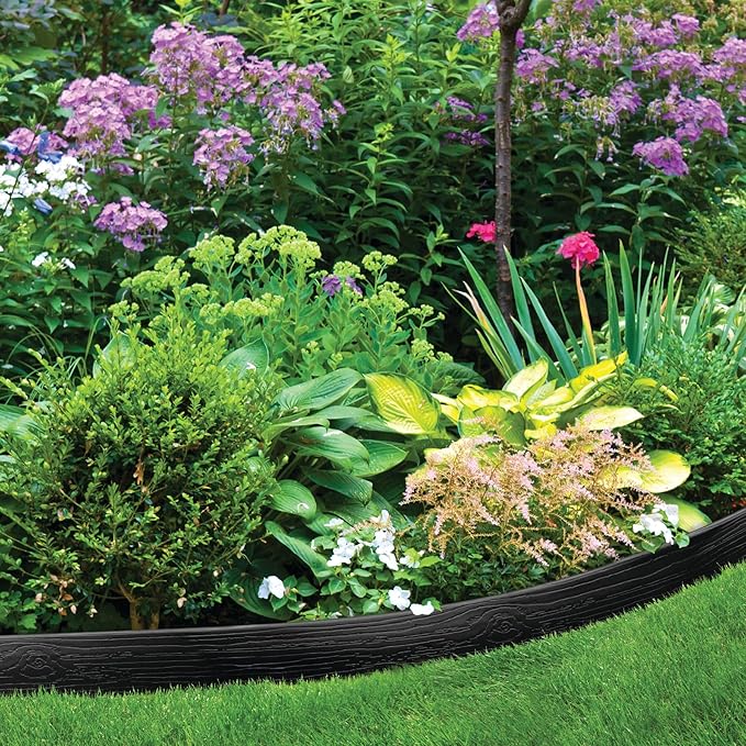 MASTER MARK Terrace Board, Landscape Coiled Edging, Grass Barrier, Bender Board, Flower Bed, Vegetable Garden Borders 5 in. x 40 ft. with 10 Stakes (Black)