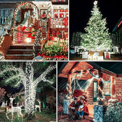 JMEXSUSS 2 Pack White and Multicolor Solar Christmas Lights, Total 400 LED 151FT Color Changing Solar String Lights Outdoor Waterproof for Outside Yard Tree Christmas Decorations