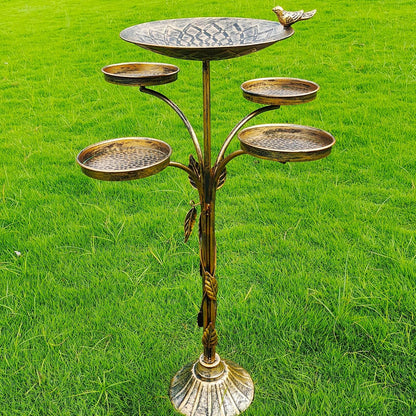 33.5 "H Cast Iron Base Outdoor Bird Bath, Metal Bird Feeding Bowl Tray, Metal Bird Bath Garden Patio Decor