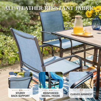 HERA'S HOUSE Outdoor Dining Set 5 Piece Patio Table and Chairs Set, 4 x Textilene Dining Chair, 37" Square Wood Look Dining Table, for Lawn Garden Backyard Deck (Blue)