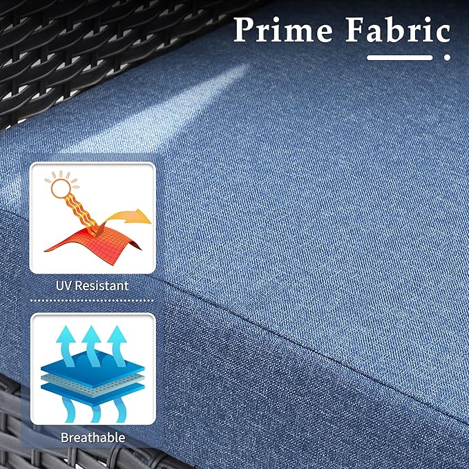 6-Piece Wicker Patio Furniture Set, All-Weather Rattan Conversation Bistro Loveseat Chair and Table Set for Backyard, Balcony and Deck with Soft Cushions and Metal Table(Blue)