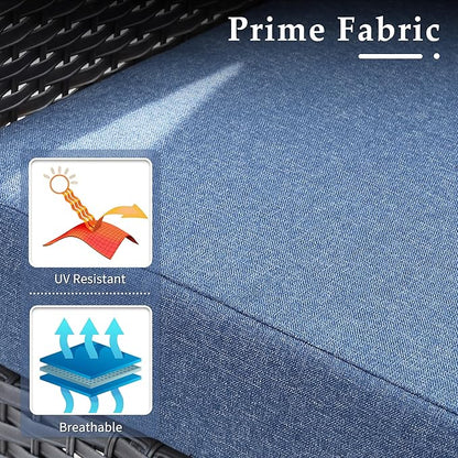 6-Piece Wicker Patio Furniture Set, All-Weather Rattan Conversation Bistro Loveseat Chair and Table Set for Backyard, Balcony and Deck with Soft Cushions and Metal Table(Blue)