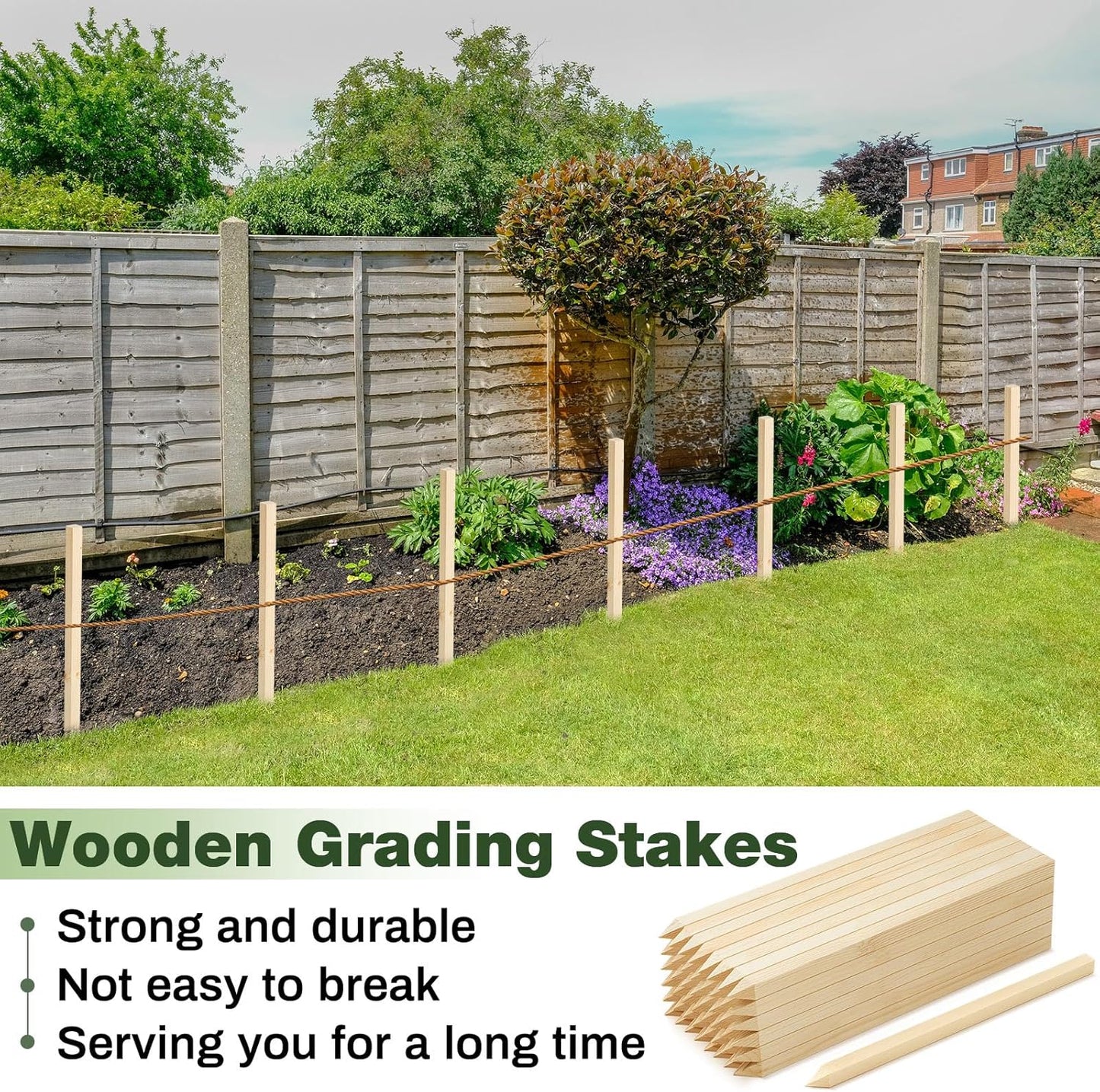 48 Pieces Wooden Garden Stakes 18 x 0.75 Inch Grade and Survey Stakes Wooden Garden and Sign Posts for Plant Support Silt Fence Yard Farm Survey Boundaries Baselines