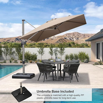 PURPLE LEAF Patio Umbrella with Base Included, 9ft Outdoor Aluminum Cantilever Umbrella with 360° Rotation, Aluminum Large Offset Umbrella for Outdoor Garden Pool, Taupe