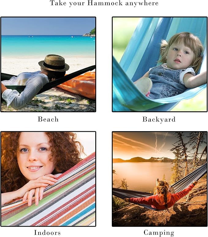 Pure Garden Double Brazilian Hammock with Stand– Woven Cotton, 2-Person, Outdoor Swing with Frame for Camping, Backyard or Patio (Blue Stripes)