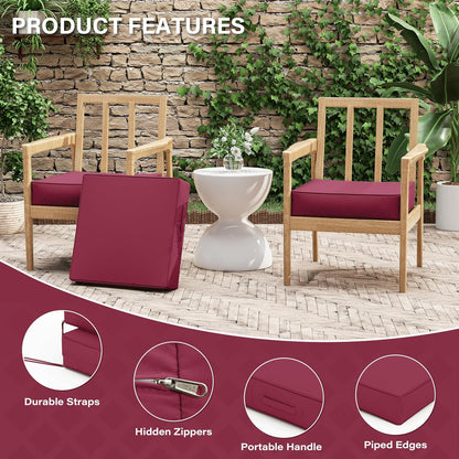 Patio Chair Cushions 19 X 19 X 4 Inch Waterproof Outdoor Seat Cushions for Patio Furniture, Outdoor Sofa Couch Pads with Ties & Handle, Set of 2, Fuchsiared