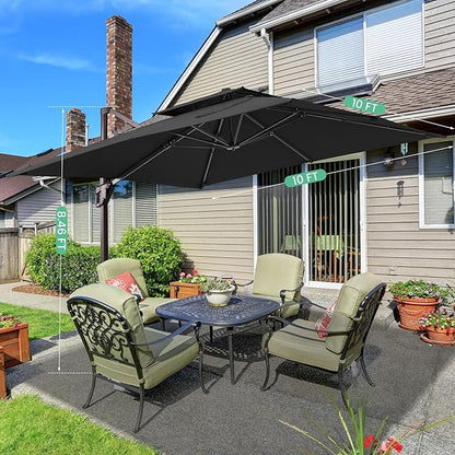 10x10 FT Cantilever Patio Umbrella Double Top Outdoor Square Large Heavy Duty Aluminum Offset Umbrellas with 7 Level Tilt 360-degree Rotation for Pool Garden Deck, Black
