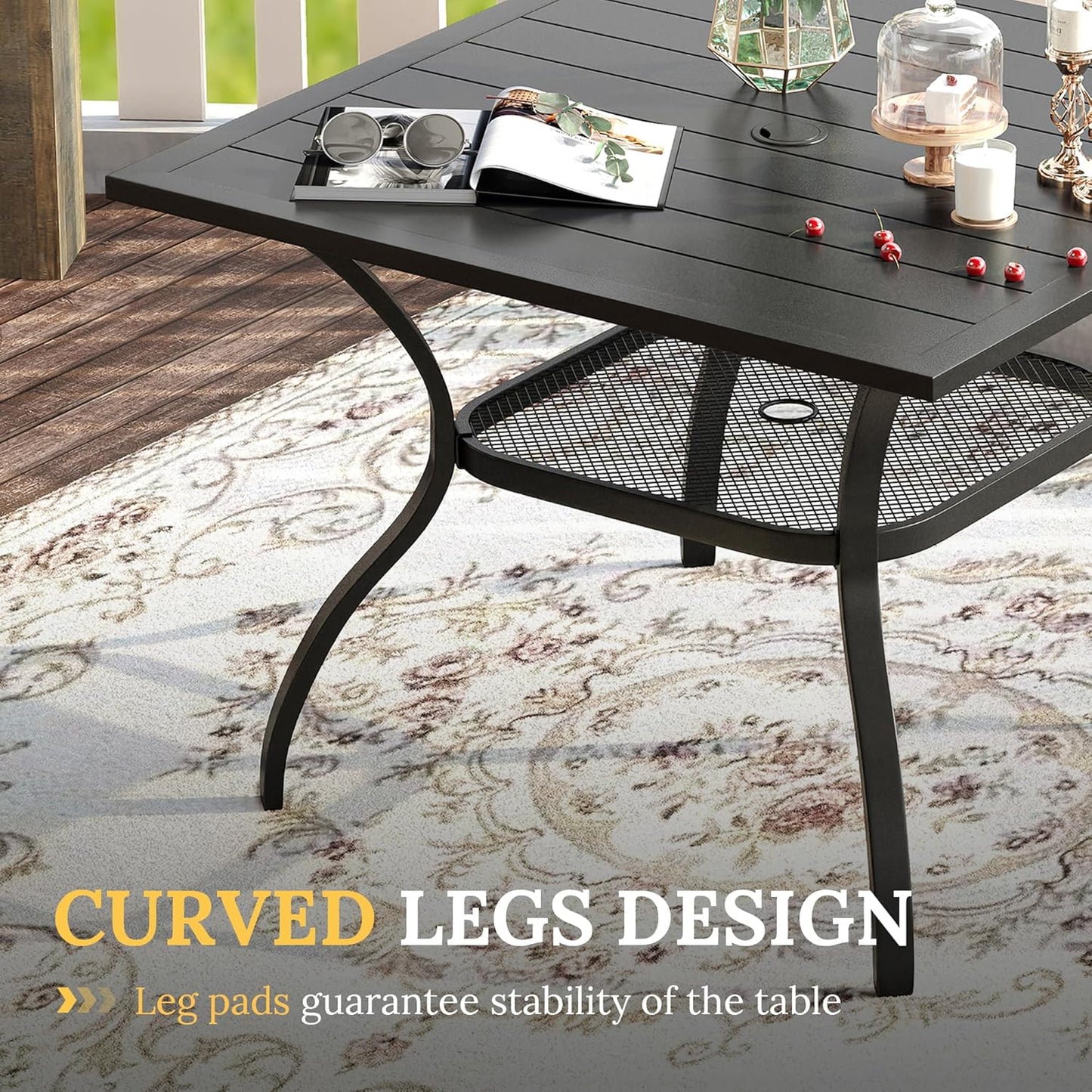 VICLLAX 5 Pieces Patio Dining Set for 4, Outdoor Furniture Set Includes 37.8" Square Outdoor Table and 4 Stackable Patio Sling Chairs, Black Tabletop and Blue Fabric