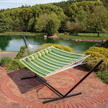 Sunnydaze Quilted Outdoor Hammock with Spreader Bars - Heavy-Duty 450-Pound Capacity Double Hammock for Outside - Melon Stripe