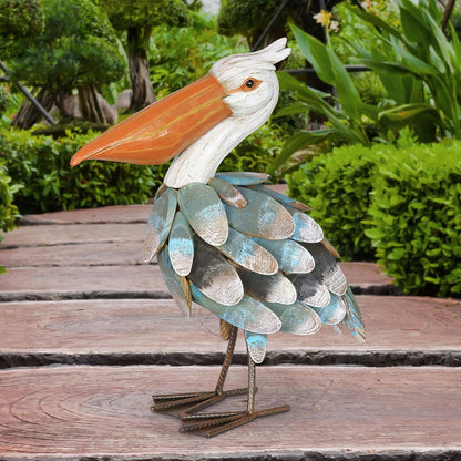 Exhart Garden Sculpture, Pelican Garden Statue, Hand Painted Wood and Metal Outdoor Garden Decoration, 13 x 5 x 15 Inch
