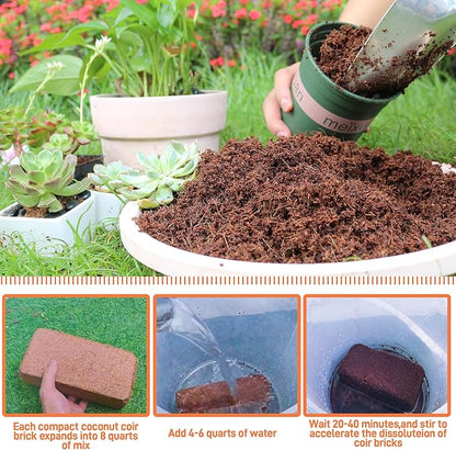 3-Pack Coco Coir Bricks, Premium Organic Peat Moss Mix for Plants, Low EC & pH Balance, Fiber Coconut Husk. Ideal for Gardening, Potting Soil & Substrate