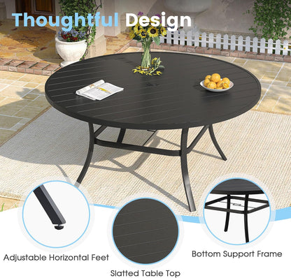 DIFY 60" Round Patio Dining Table for 8-10, Outdoor Metal Dining Table with 1.57" Umbrella Hole for Backyard Lawn Garden, Black