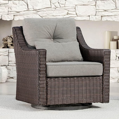 CHITA Patio Wicker Chair, 360° Rocking Swivel Outdoor Rattan Chair with Thickened Cushions for Backyard, Poolside, Garden or Porch