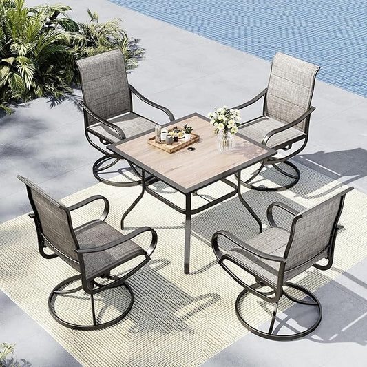 MFSTUDIO Outdoor Dining Set for 4, Patio Table and Chairs Set with Umbrella Hole, 5 Piece Patio Dining Set for Deck/Backyard/Poolside/Garden