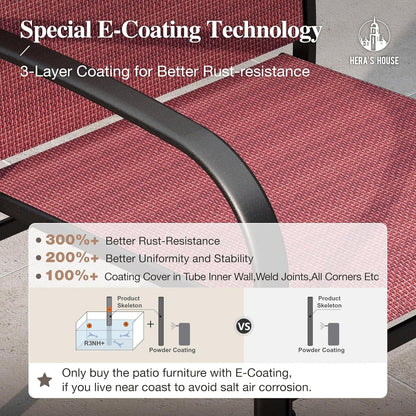 HERA'S HOUSE 9 Pieces Patio Dining Set, 8 Red Textilene Patio Chairs and 83" Large Rectangle Dining Table, Outdoor Table and Chairs Set for Lawn Garden Backyard Deck