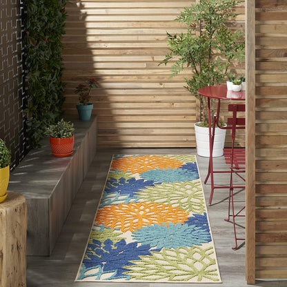 Nourison Aloha Indoor/Outdoor Multicolor 2'3" x 12' Area Rug, Tropical, Botanical, Easy Cleaning, Non Shedding, Bed Room, Living Room, Dining Room, Deck, Backyard, Patio (2x12)