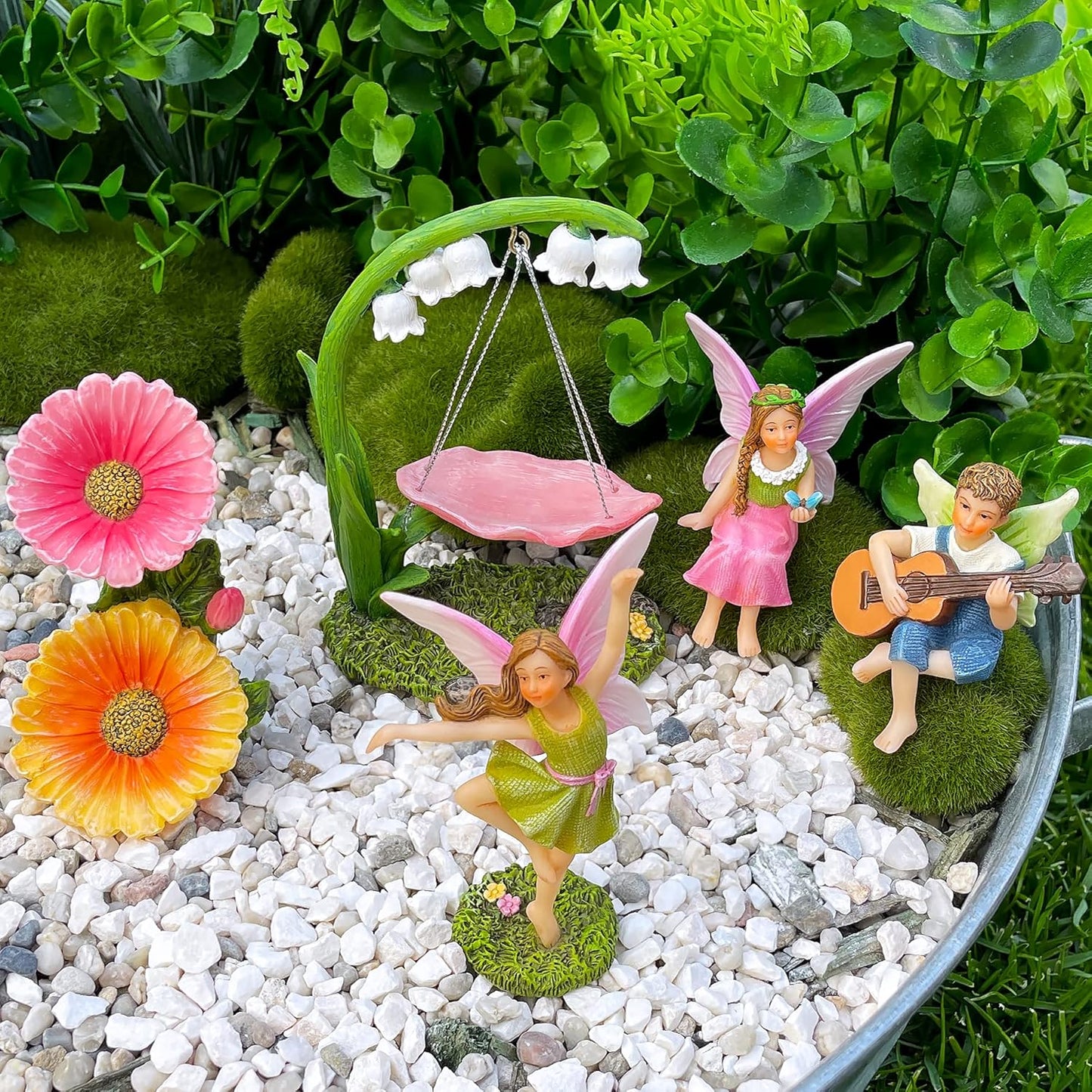 Mood Lab Fairy Garden - Dancing Swing Accessories Kit of 5 pcs - Miniature Garden Figurines Set - Outdoor or House Decor