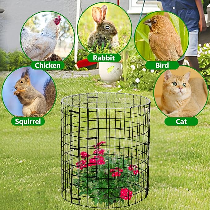 Adnee 8 Pack Wire Plant Protector with Cover-12" x 11" Detachable Plant Protector Metal Plant Cages-Garden Plant Cages for Flower Vegetable to Keep Animals Out